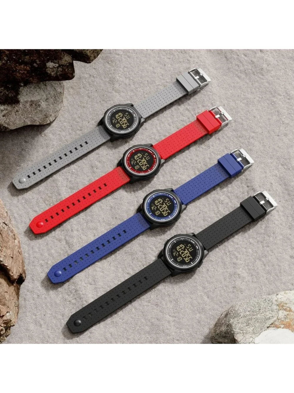 Ultra-Thin Minimalist Waterproof Digital Sports Watch, Rubber Strap, Wide